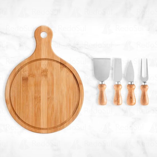Kit Para Queijo personalizado em Bambu e Inox
