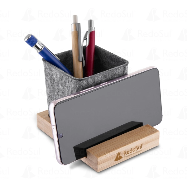 Porta Objetos e Smartphone em feltro e Bambu Personalizado Porta Objetos e Smartphone em feltro e Bambu Personalizado