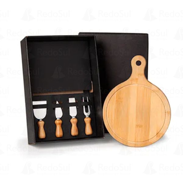 Kit Para Queijo personalizado em Bambu e Inox