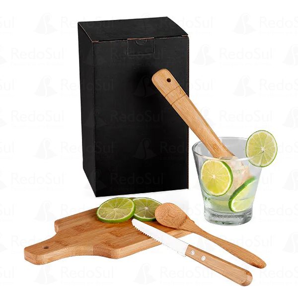 Kit Para Caipirinha Personalizado em Bambu 350 ml com 5 Peças